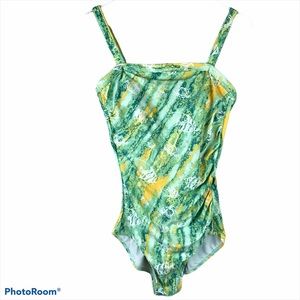 One Piece Swimsuit SIZE MEDIUM 6-8 Tropical Fish Green & Yellow